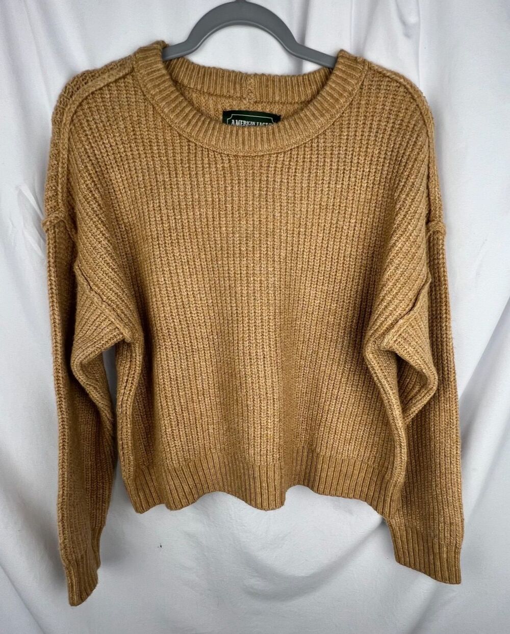American Eagle Snowdrift Sweater Womens M Camel Brown Ribbed Knit Wool Blend NWT